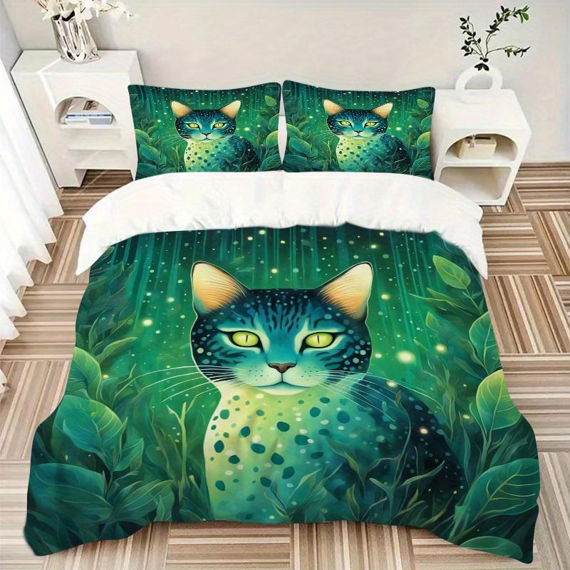 

3pcs Forest Cat Bedding Set Down Comforter Cover and Pillowcases, Suitable for Guest Room Home Decoration All Seasons(No Insert) S0819053 135x200cm