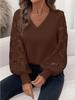 V-Neck Lace Sleeve Women's Pullover Shirt - Available In White, Black, and Dark Red