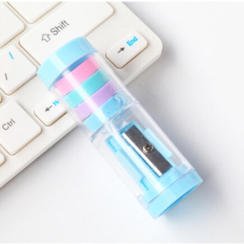 Candy Color Mini Pencil Sharpener and Erasers Stationery Pencil Sharpener Style Random