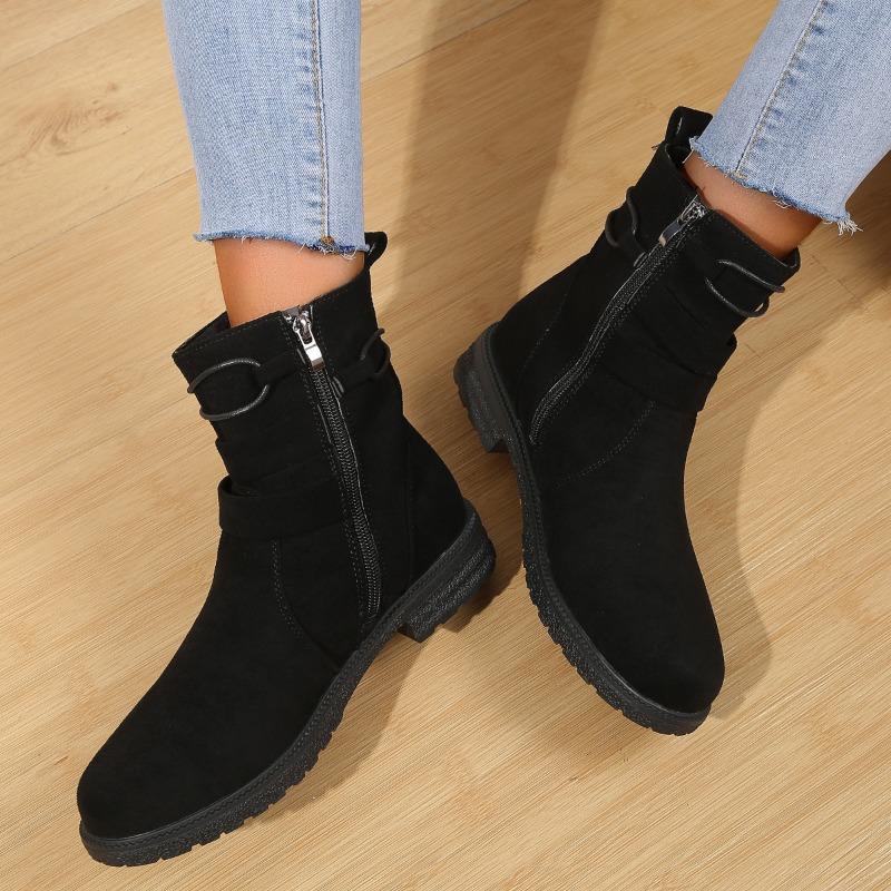 European American Plus Size Short Boots for Women 2024 New Retro Casual Side Zipper Belt Buckle Women's Boots Zapatillas Deporte