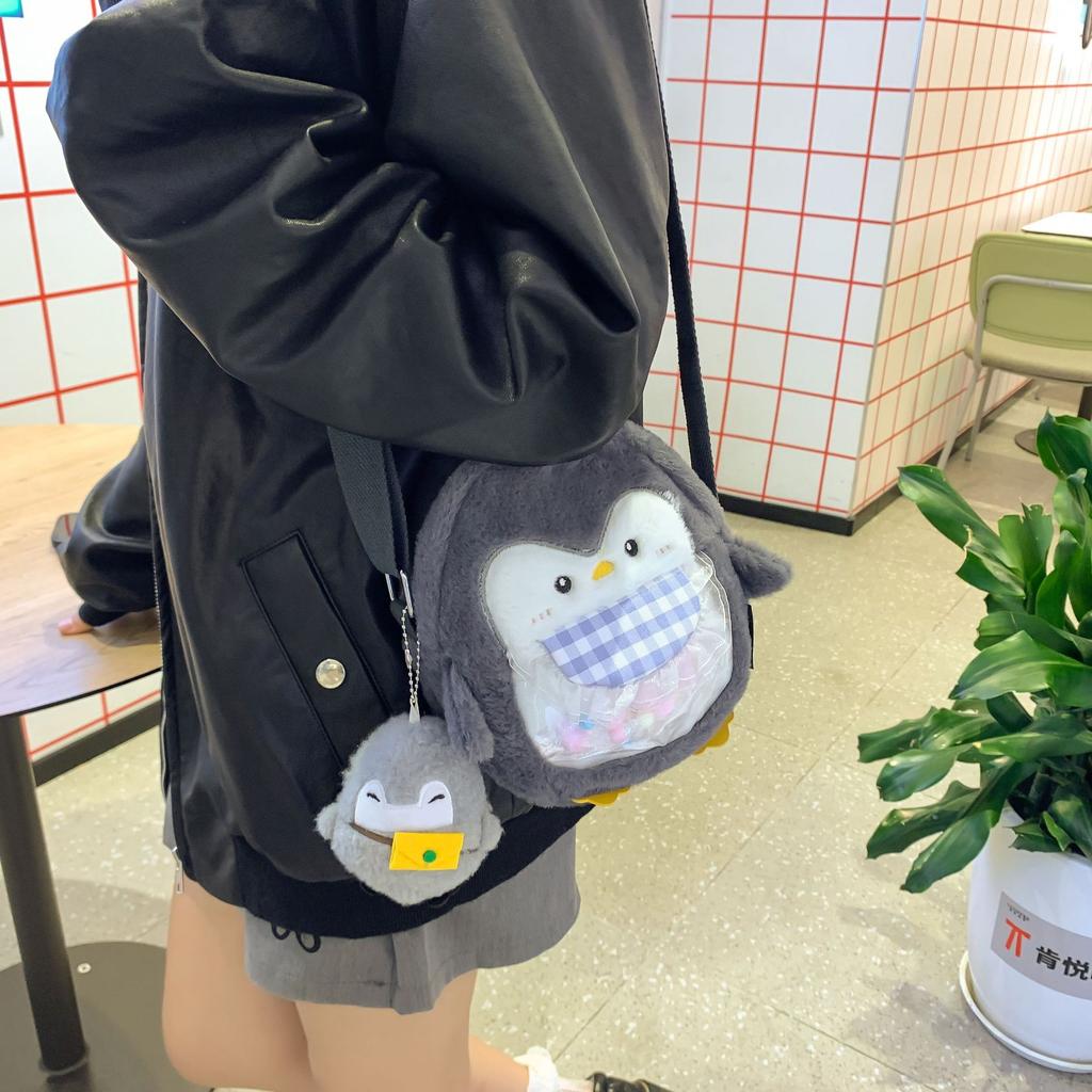 New Plush Cartoon Penguin Shoulder Bag 2025 New Girl Cute Student Going Out Oblique Span Bag Female