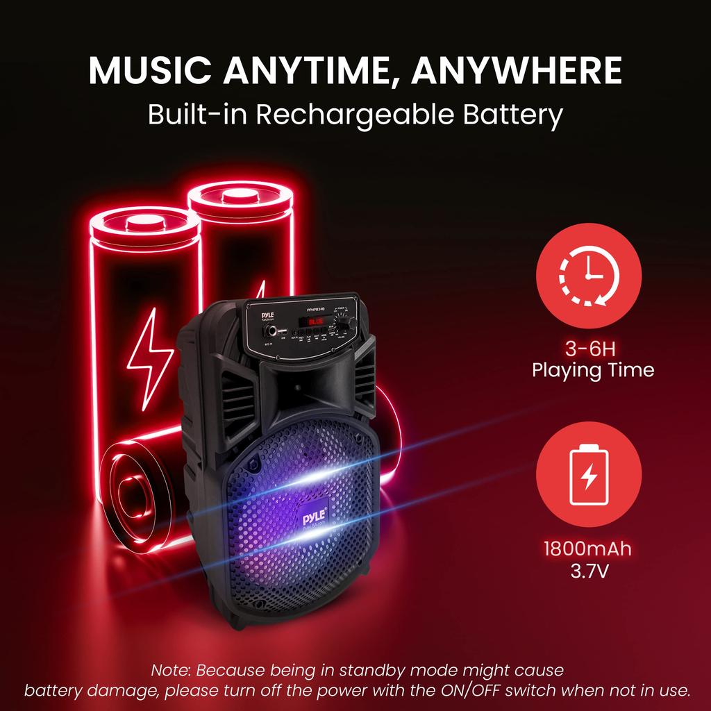 PYLE Wireless Bluetooth Portable Speaker with Max Rechargeable Perfect for and Features Include Flashing Party and a PPHP834B 8-inch 300-Watt Output,