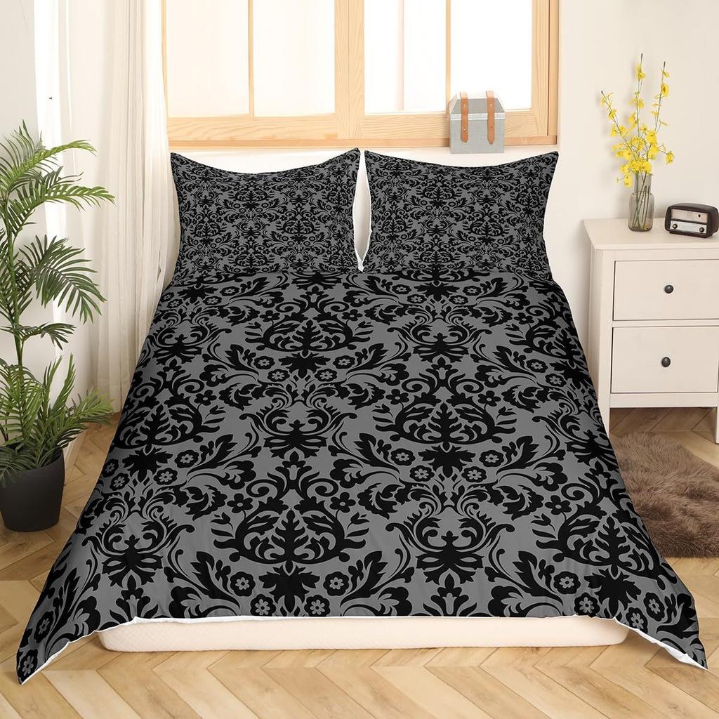 Vintage Flower Three-Piece Digital Printing Bedding Set Baroque Style Bed Cover