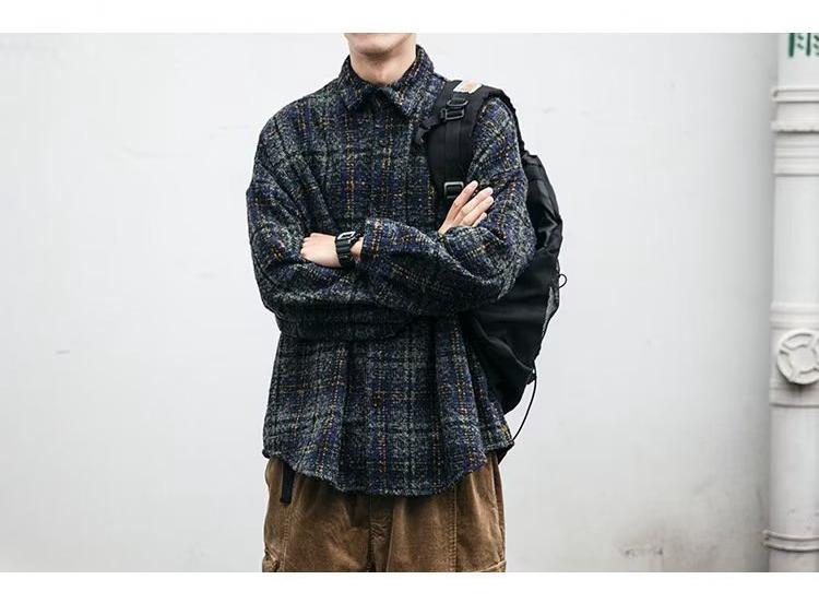 Men's Retro Plaid Wool Jacket - Long Sleeve, Versatile Casual Coat for Spring and Autumn