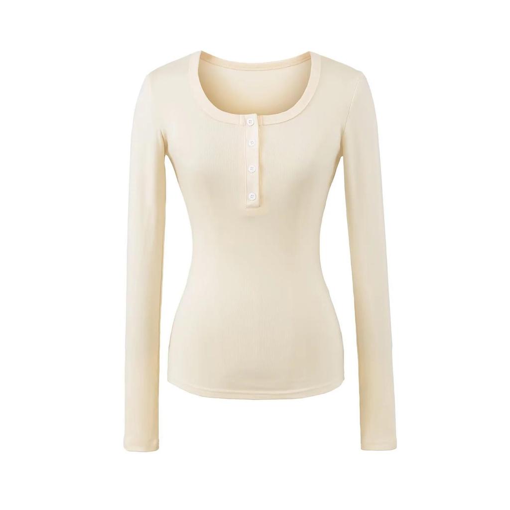 Dames Zoet & Pittig Longsleeve Slim Fit Henley Kraag T-shirt