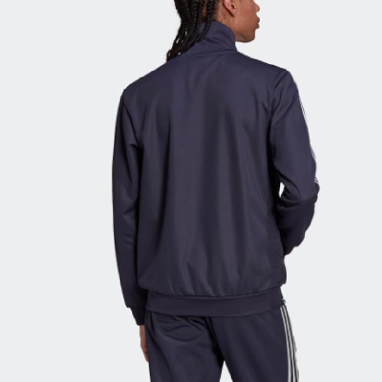 Adidas Originals Trefoil Stripe Print Stand Collar Sports Jacket Men Outerwear Dark-Grey Navy HB9445