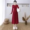 Womens Long Sleeve Knit Dress With Pleated Skirt Slim Fit Mid-Length Sweater Winter 2026