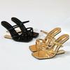 Fashion Liyke Fashion Chic Metal Fretwork Wedges Slippers Women Cozy Leather Narrow Band Summer Shoes Gold High Heels Gladiator Sandals