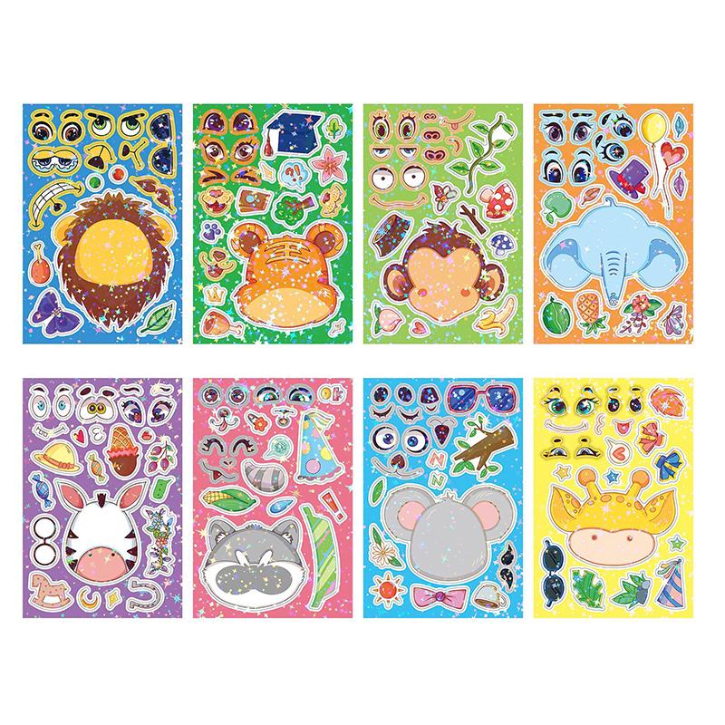 8Pcs Diy Stickers Puzzle Face Changing Stickers Animal Assemble Game Montessori Cognition Educational Toys For Children Kids