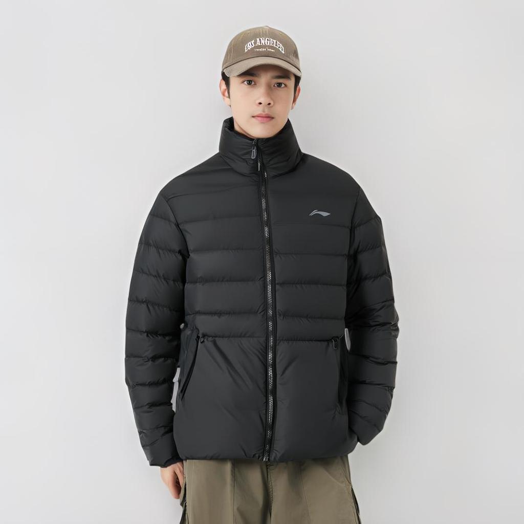 Li Ning Loose Fit Hooded Comfortable Casual 3 In 1 Down Jacket Men Outerwear Black AWBU029-1
