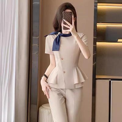 Women's Short-Sleeve Summer Suit: Elegant Uniform for Hotel Front Desk, Beauty Salon, and Jewelry Store