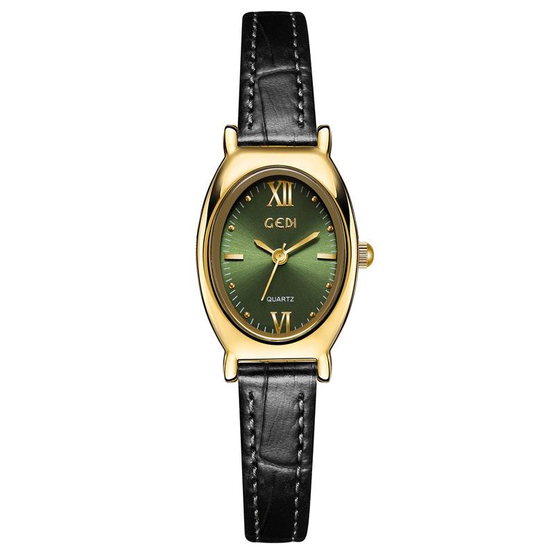 Hoogwaardig Leren Dameshorloge, Verfijnd Ovaal High-End Quartzhorloge, Waterdicht Dameshorloge