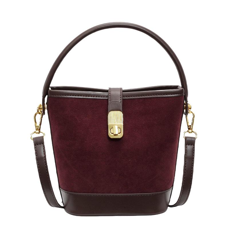 Frosted Texture Fashionable New Autumn and Winter Lock Retro Simple Crossbody Shoulder Portable Bucket Bag Woman