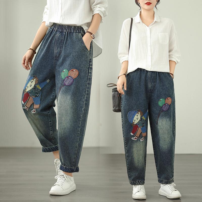 DIMANAF 2025 New Basic Elastic Jeans Harlen Pants Women Loose Denim Trousers Big Casual Blue Pants 5023