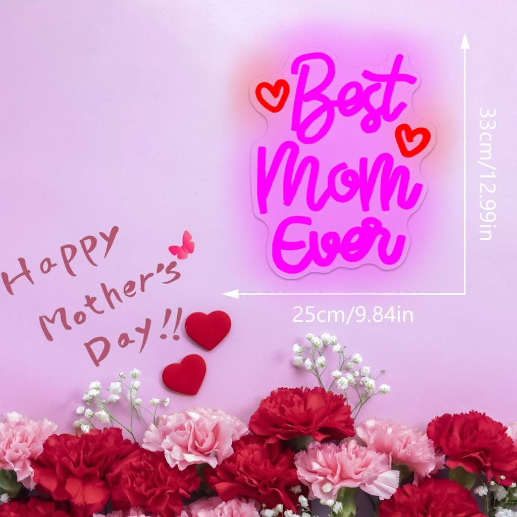 Mothers Day Neon Sign Best Mom Ever Led Dimmable Happy Mothers Day Best Mom Ever Gifts for Birthday Mother'S Day Decorations