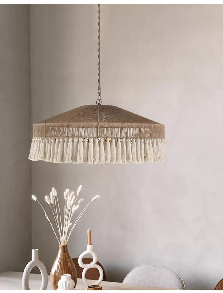 Wabi-Sabi Retro Hemp Rope Tassel Chandelier for Bedroom or Living Room