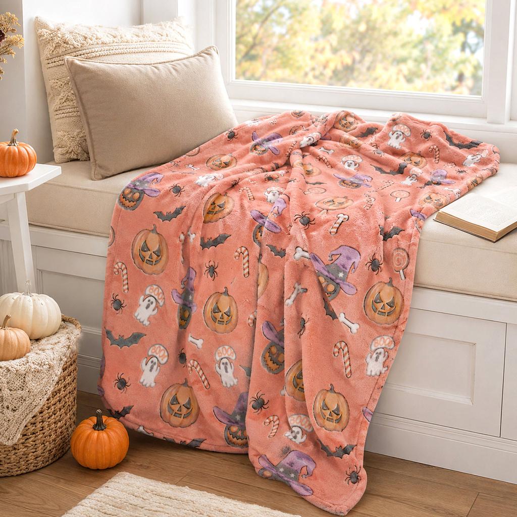 Halloween Sofa Throw Blanket for Couch, Plaid Decorative Blanket for Living Room Fall Decor