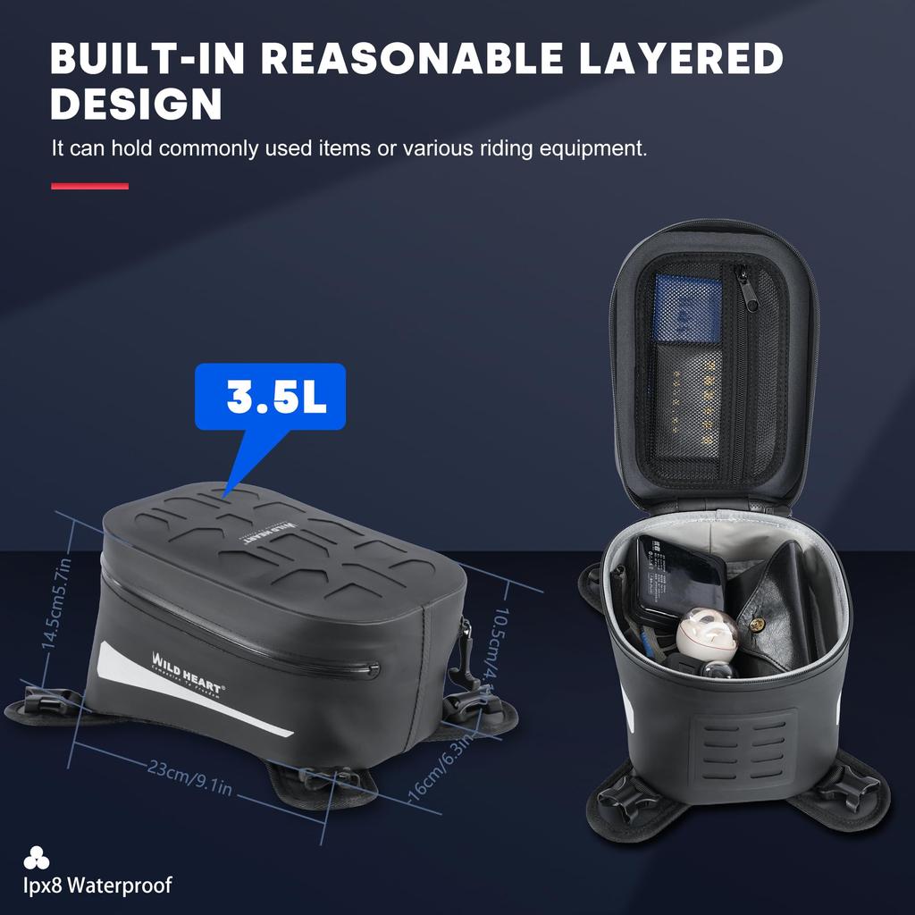 WILD HEART Motorcycle Tank Bag Compatible with Most Motorcycle Outdoor Riding Accessories (Black)