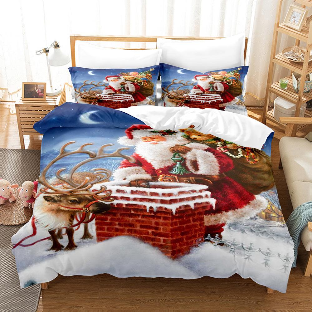 3D Digital Printing Three-Piece Set, Santa Series, Printed Bedding Kit