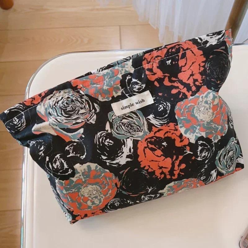 Cotton Ladies Travel Storage Lipstick Bag Retro Flower Women's Cosmetic Bags Cute Design Girls Pencil Case Makeup Bag Handbags