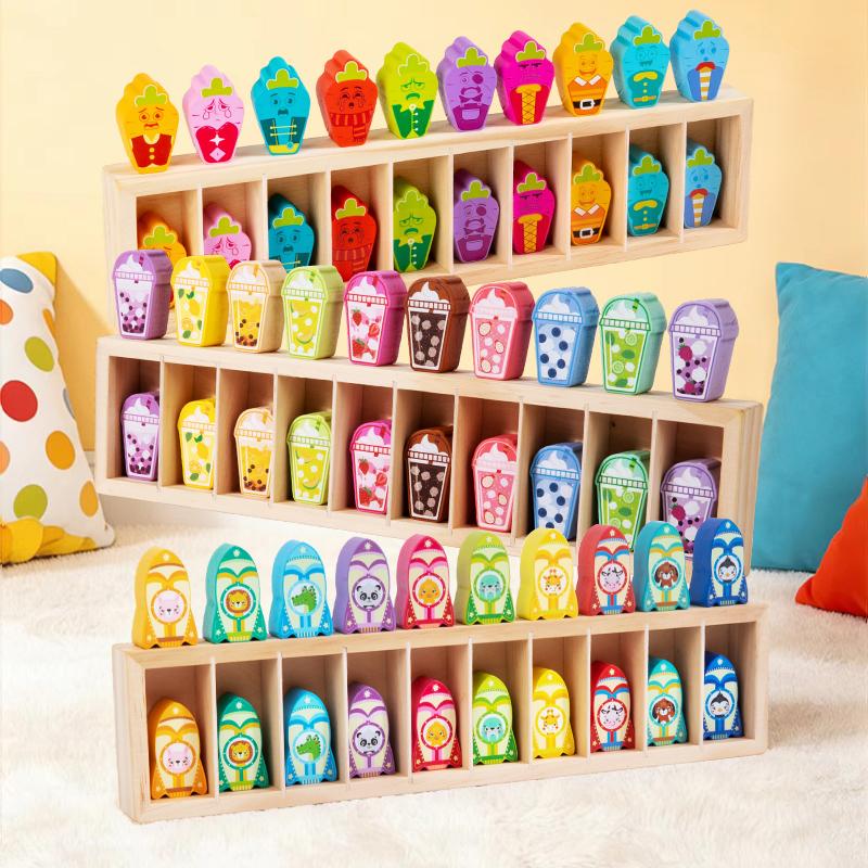 Beliebte lustige Kindergetränke mit passenden Farben Kleinkind-Ratespiele Gedächtnistraining Rate-Herausforderung Puzzlespiel-Set für Kinder
