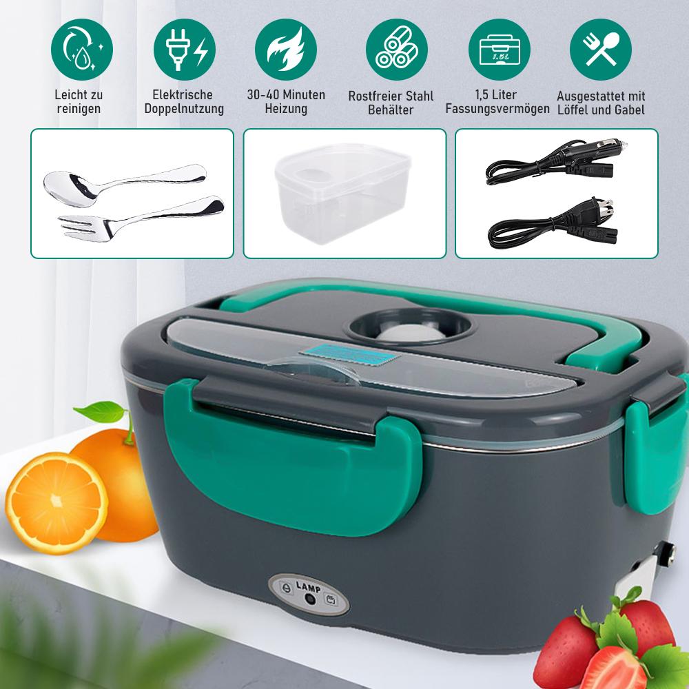 2 in 1 Electric Leak-proof Portable Heating Lunch Box 1.5L For Car Home 110V 60W Stainless Steel Food Container For Truckers