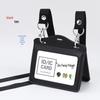 Genuine Leather Work ID Holder with Lanyard, Four Card Slots, Employee Badge Neck Strap.