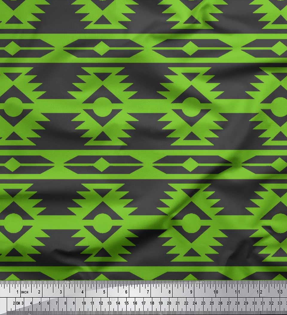 

Soimoi Satin Silk Fabric Ikat Geometric Print Fabric by metre 42 Inch Wide 42 Inch Wide - Crepe Silk зелений