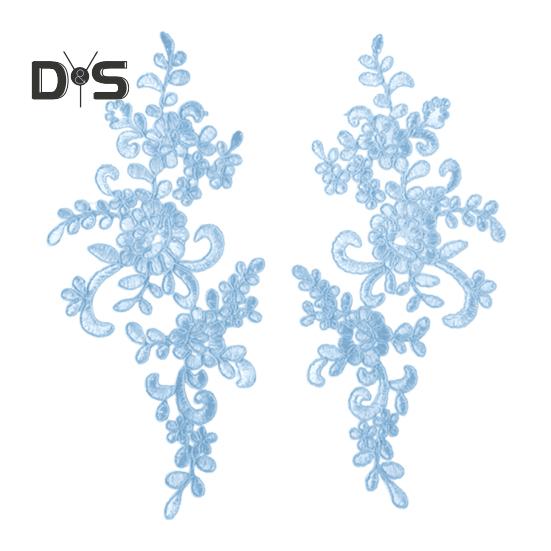 2 Pcs Embroidery Lace Applique Sewing Flower Fabric Collar Patch Motif Wedding Gown Dress Bridal DIY Crafts for Daily Wear Tailor Shops
