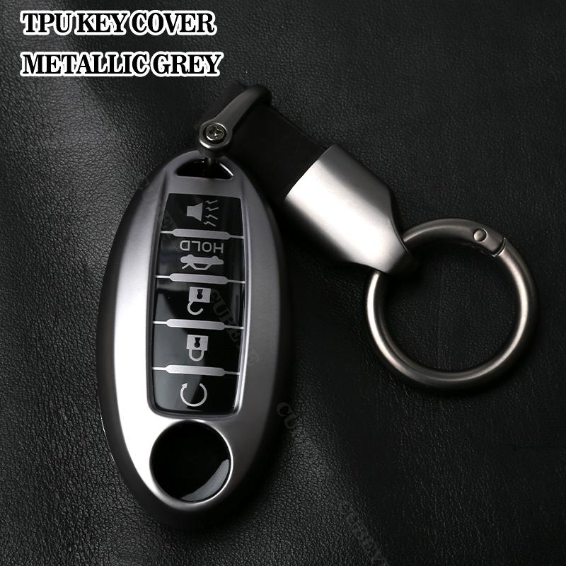 Car Key Cover for Nissan 5 Buttons Key Case TPU Metallic Gray Keychain for Nissan Altima Sentra Rogue Pathfinder Murano Armada M