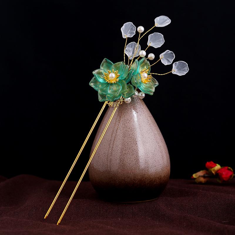 Design Hanfu Hairpin, Hairpin, Glazed Flower Step Fringed Hairpin, Ancient Costume Head Jewelry, Super Fairy