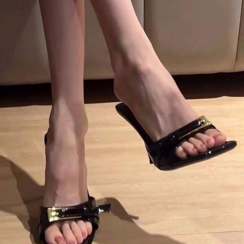 New Style Shoes - Toe-exposing Square-toe Slip-on Low-heeled Sandals for Women
