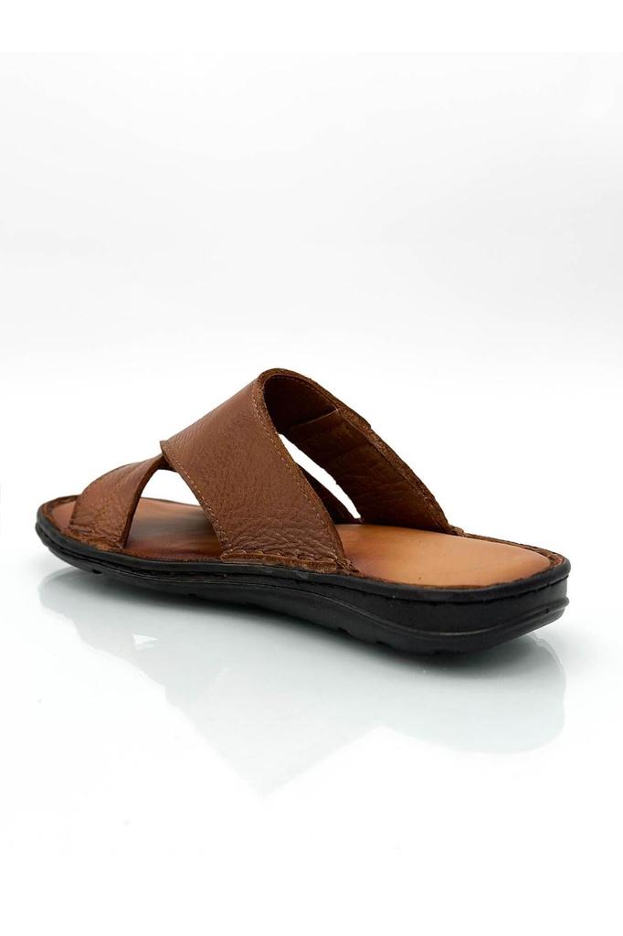 Genuine Real Leather Men's Slippers Light Slippers Leather Syringe Brown