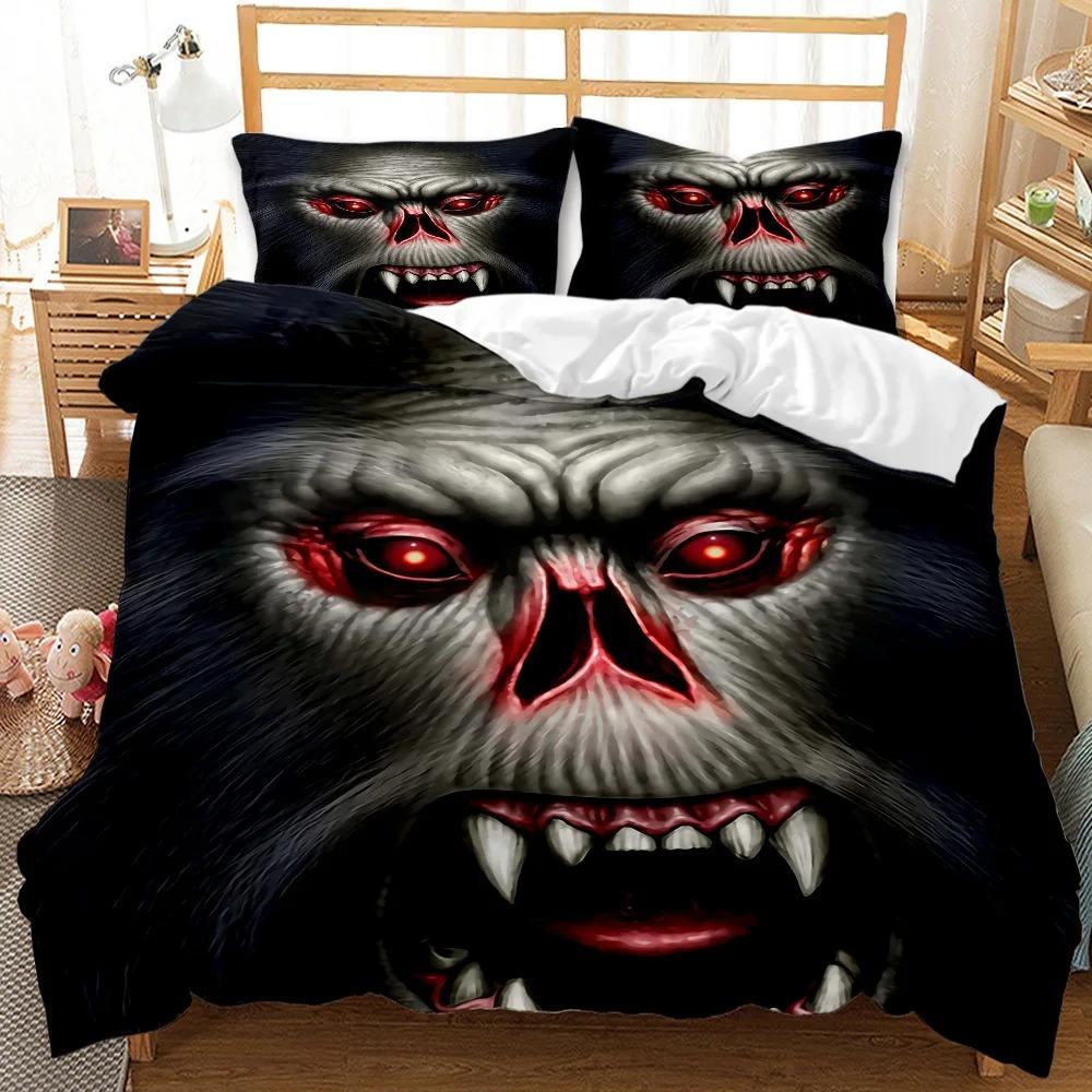Copripiumino Scimmia Testa di Gorilla Collezione Biancheria da Letto Bambini Ragazzi Copripiumino Cappello Rosso Animale Selvatico Copripiumino in Poliestere Dimensioni Queen Dimensioni Standard