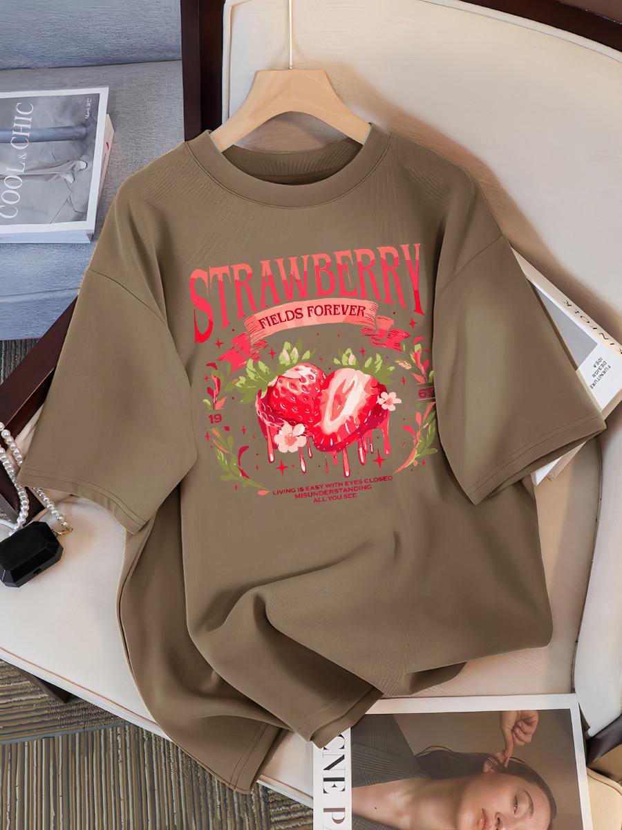 

Футболки с принтом Strawberry Fields Forever Женские Дышащая хлопковая футболка Хип-хоп Свободная уличная одежда На каждый день L