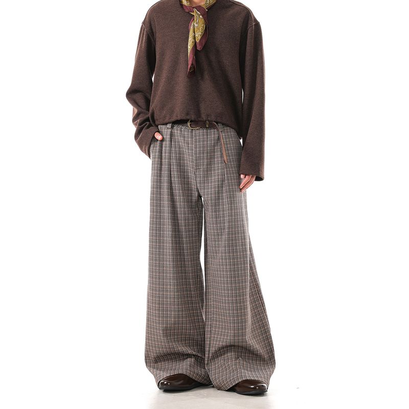 

Dream Made Old Money Style Retro Houndstooth Light Luxury Men s Trousers Autumn New Casual Pleated Pants Brown M