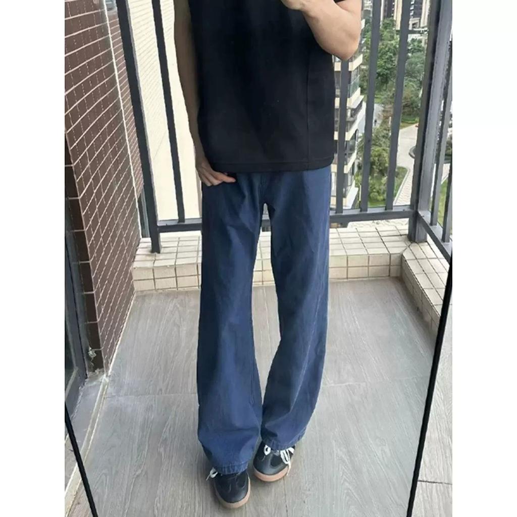 Blue American season retro slim-fit jeans logging slightly pull French overalls men's summer straight pants ean