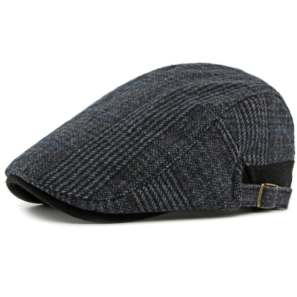 

HT4934 Mens Berets Women New Autumn Winter Wool Beret Hat Plaid Artist Painter Hat Adjustable Ivy Flat Cap Male Female Beret Cap 55-59cm Adjustable темно-синього кольору