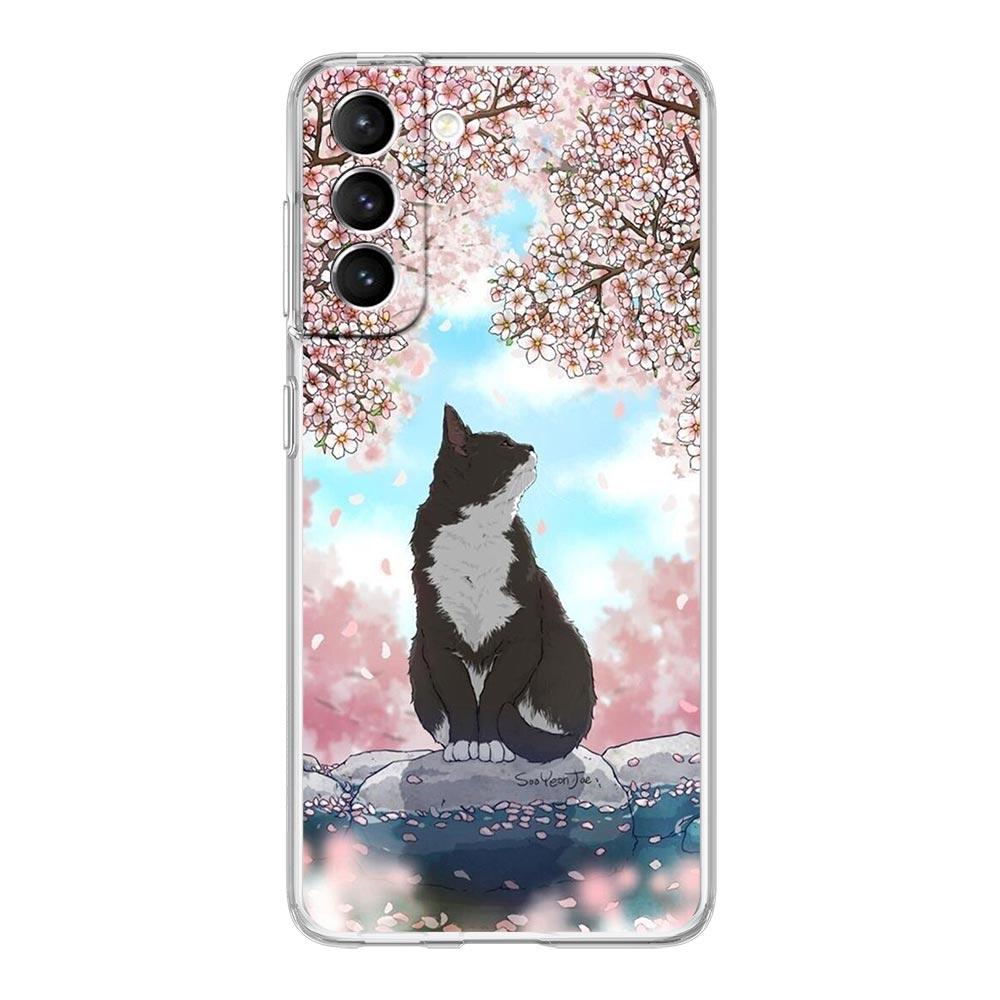 Cherry Japanese Traint Moun Fuji Clear Phone Case For Samsung Galaxy S23 S22 5G S20 Ultra S21 FE 5G S10E S9 S8 S10 Plus Cover
