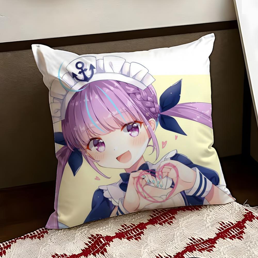 HHololive MMinato Aqua Cushion Cover Reversible Soft Durable Pillow Cover Home  Car MultiScene Use for Daily Comfort