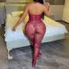 Sexy Seduction Lingerie Burgundy Suspenders Hollowed-out Mesh One-piece