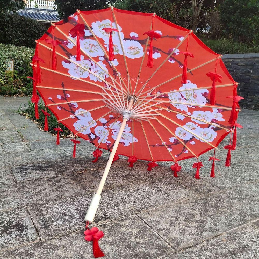 Embroidery Tassel Decorative Umbrella Large 82cm Ribbon Umbrella Flower Girl Umbrella Photo Prop