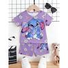 Summer New Arrival Girls Purple Rabbit Love Print Short Sleeve Shorts Set, Perfect for Outdoor