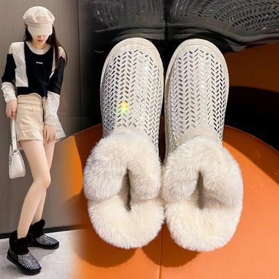 Scarpe Invernali Taglia Grande con Plateau Alto Slip-on Calde Scarpe in Vera Pelliccia di Visone Donna Lusso Cristallo Cucito a Mano Pelle