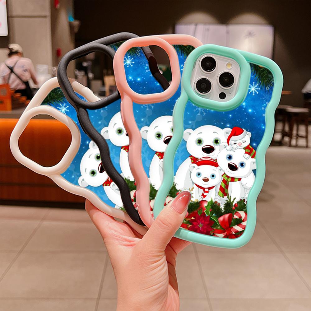 

Мягкий чехол для телефона Macaron Big Wave для iPhone 11 12 13 14 15 Samsung A13 A14 A24 A53 A54 A55 Xiaomi Redmi Note 13 13C, чехол A6 Merry Christmas Bear Deer