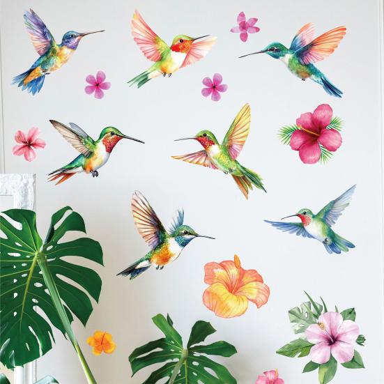 5Pcs Window Stickers Electrostatic-Adsorbed Flower and Bird Wall Home Decoration for