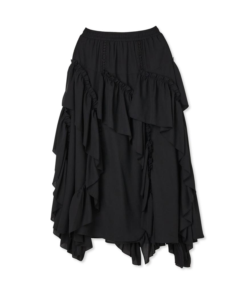 Penfield Boho Chic Diagonal Frill Skirt Black_Fs2Ws90F