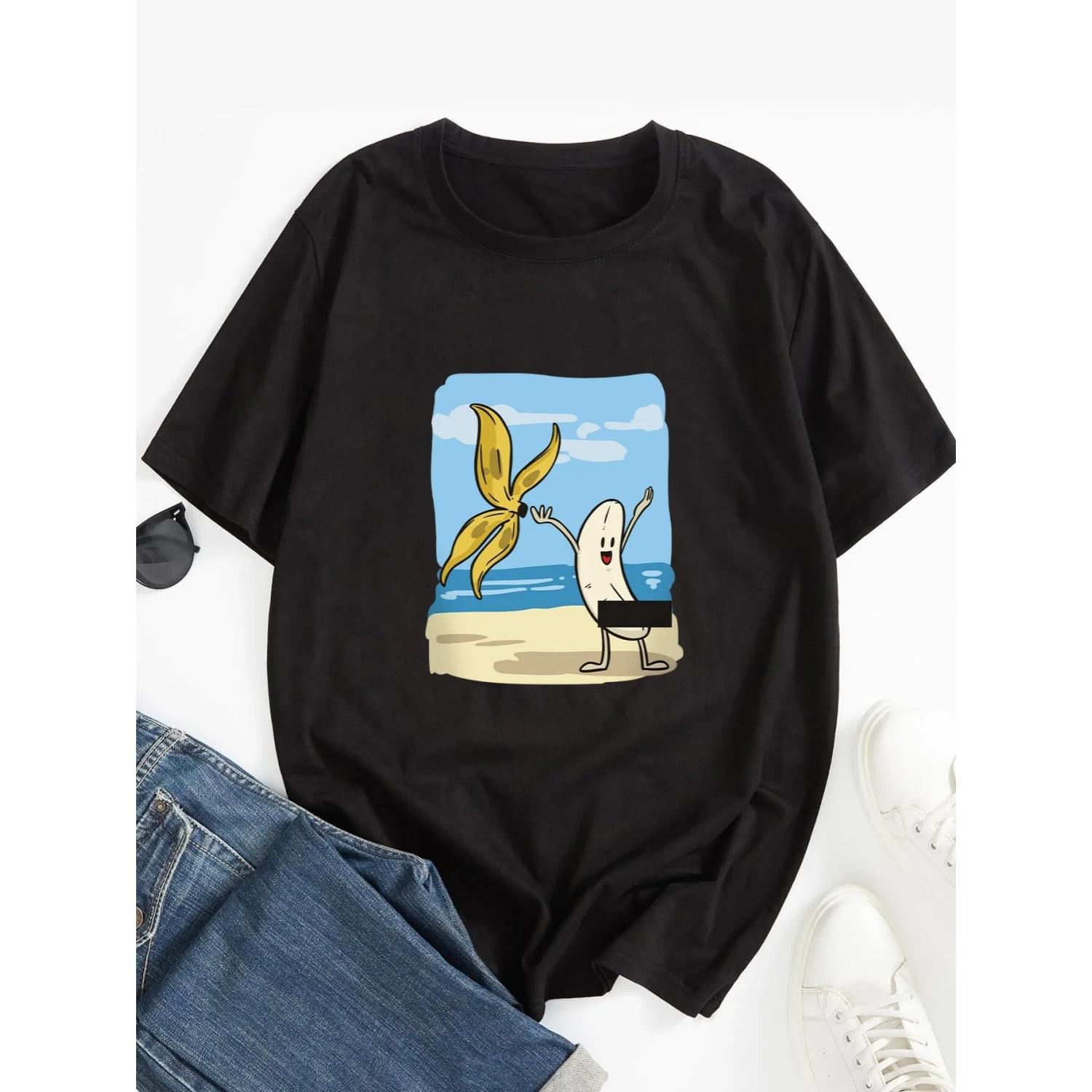 

Funny Banana Crew-Neck T-shirt for Women - 2022 Autumn & Winter Casual Wear S чёрный