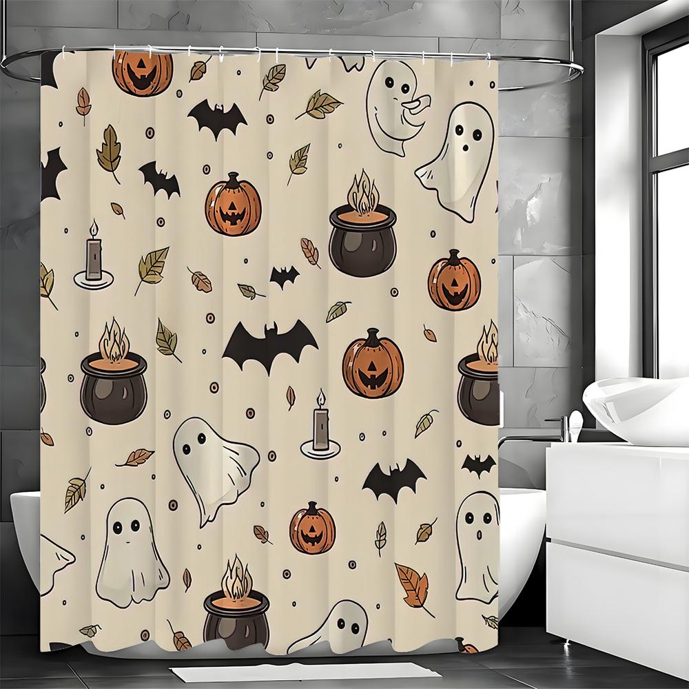 Halloween Cute Skeleton Ghost Bathroom Shower Curtain Scary Pumpkin Bat Bathtub Alchemy Witchcraft Decoration Waterproof Polyest