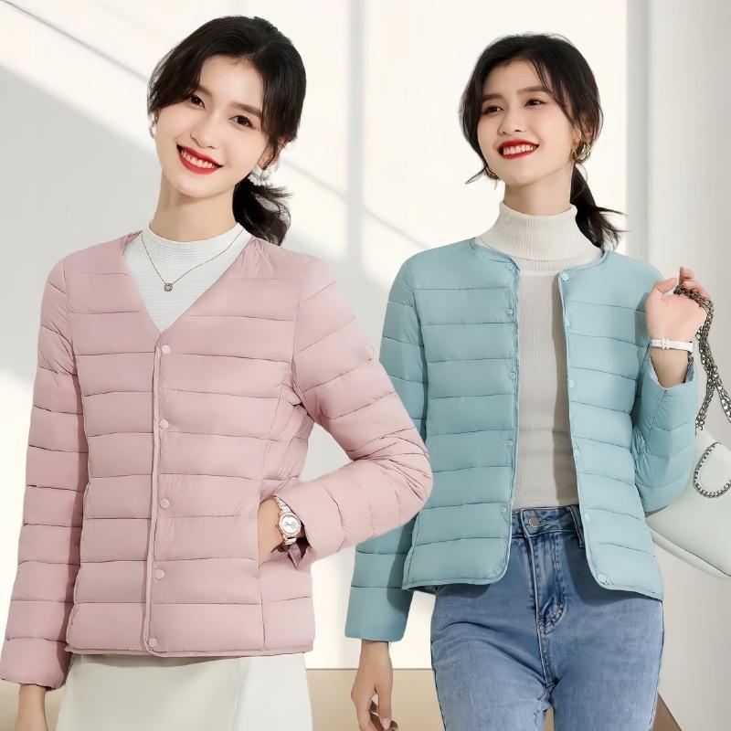 Down cotton clothes, women's short collarless long-sleeved inner wear, bottom cotton liner, slim fit inner wear, round neck thermal underwear